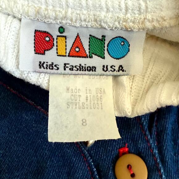 Vintage 90s Piano Kids Fashion Jumper Dress & Shirt Set Girls 8 Denim Floral - Picture 5 of 6